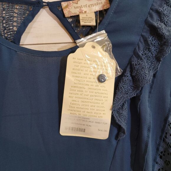 Band of Gypsies Cottagecore Prairie Peasant Festival Boho Semi Sheer Lace Top S - Picture 10 of 12